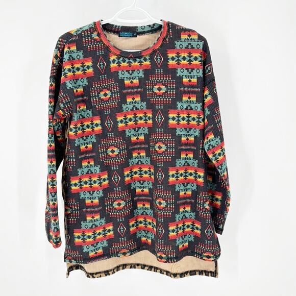 Fashion Express waffle knit hi lo leopard oversized Aztec southwestern western - Picture 1 of 7